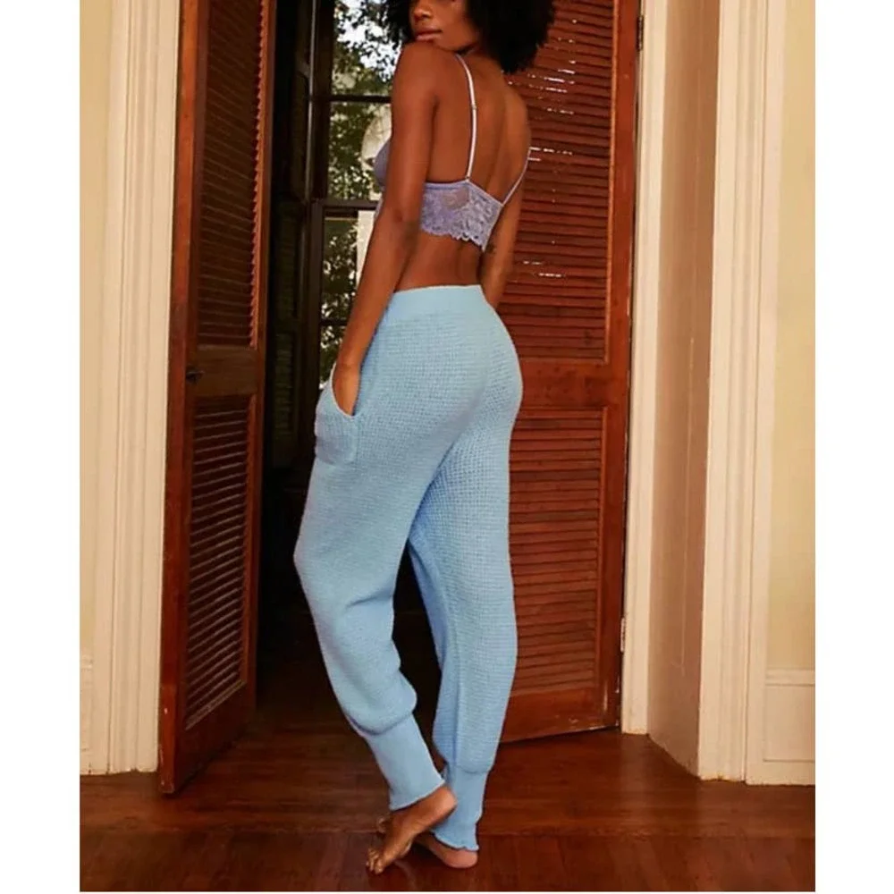 Free People Sky Blue Knit Straight Leg Pants - Picture 5 of 5